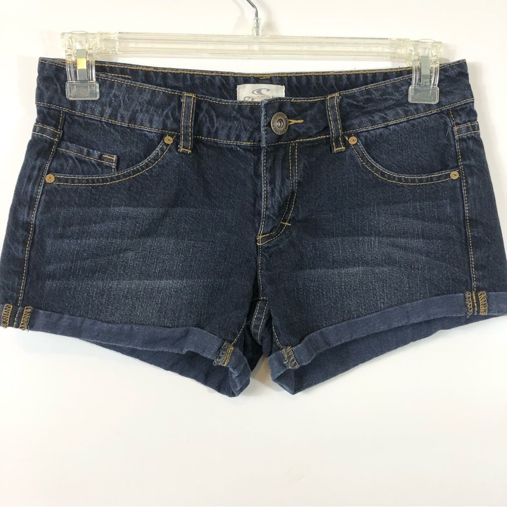 O'Neill Women's Dark Wash Roll Cuff Cotton Denim Jean Shortie Shorts Size 7